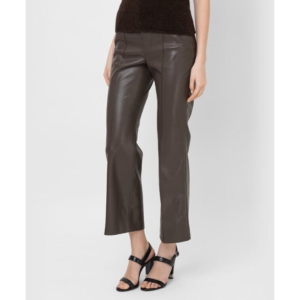 Nanushka Zoey Cropped Vegan Leather Kick-Flare Pants Women's Size Small Brown